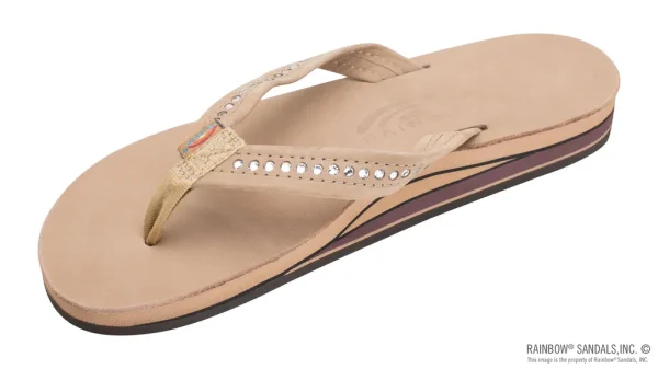 Crystal Collection – Double Layer Arch Support Leather 3/4″ Medium Strap w/ Crystals